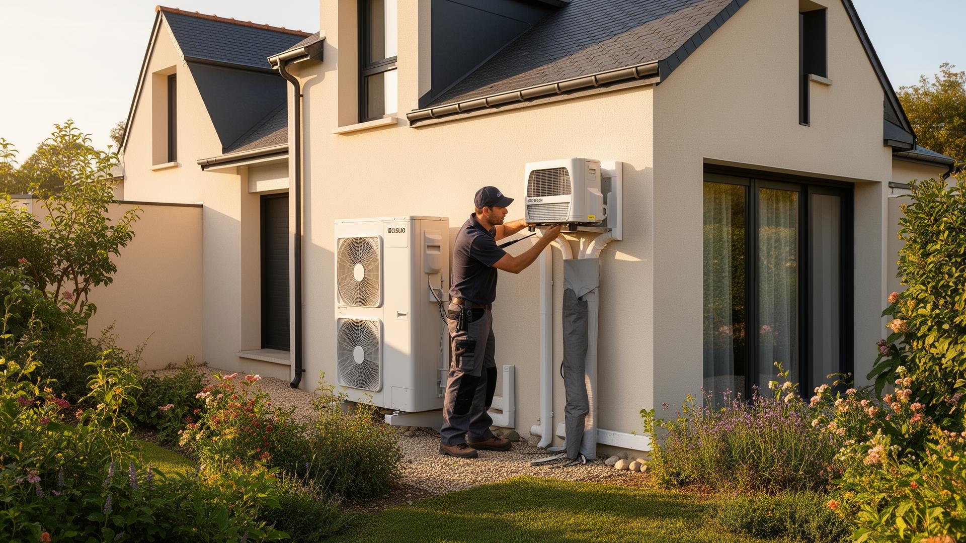 Famille heureuse dans leur maison équipée d'une pompe à chaleur